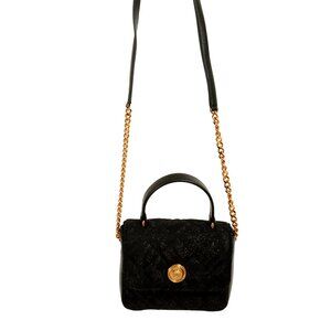 Versace Women's Wool Leather Gold Medusa Quilted Chain Shoulder Bag Handbag